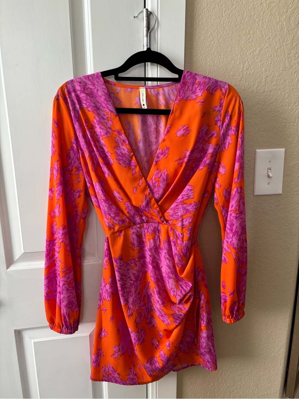 Orange & Pink Floral Wrap Mini Dress